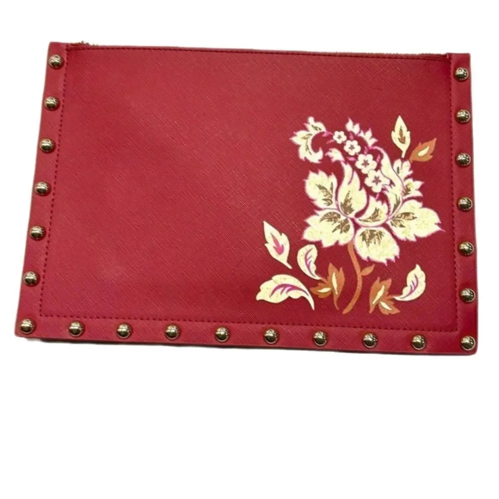 NWT White House Black Market Burgundy Floral Embroidered Evening Clutch Bag - Picture 3 of 7